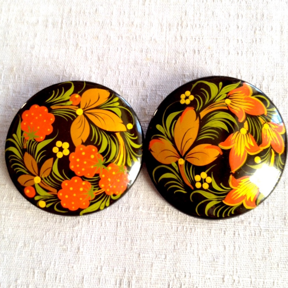 Vintage Set Ukrainian Floral Folk Art Brooches - Picture 1 of 8